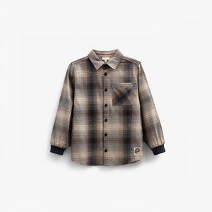 Geruit flanellen overhemd met ribboord - Kids - Brown Navy Check | 100529 Henry