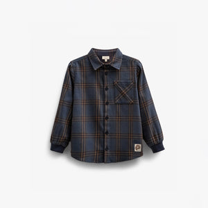 Geruit flanellen overhemd met ribboord - Kids - Navy Check | 100530 Henry