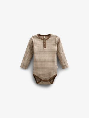 Katoenen ribbody met lange mouwen - Kids - Coffee Stripe | 100559 Manson