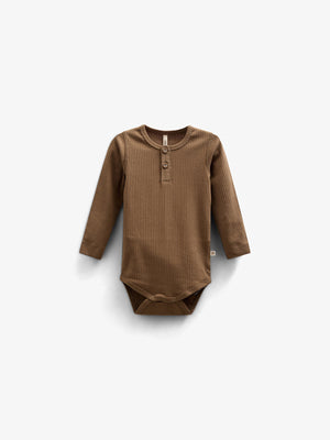 Katoenen ribbody met lange mouwen - Kids - Coffee | 100561 Manson