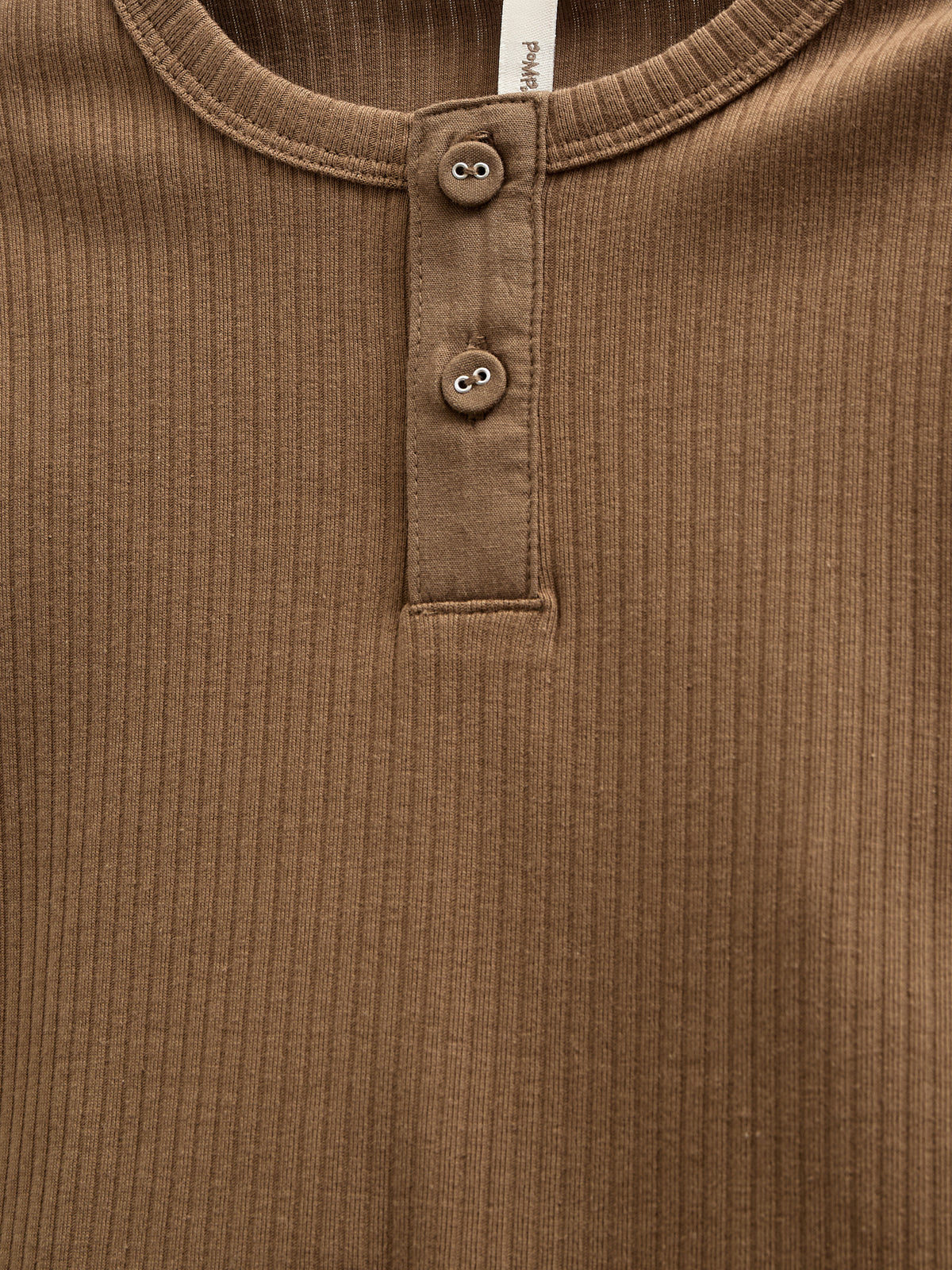 Katoenen rib T-shirt met lange mouwen - Kids - Coffee | 100568 Manson