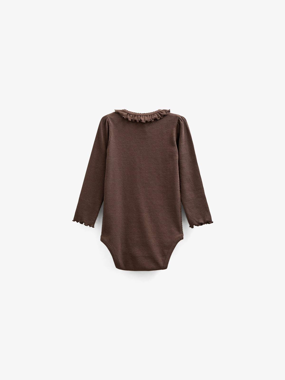 Modal Rib Bodysuit met lange mouwen en Picot-randje - Kids - Chocolate | 100574 Mia
