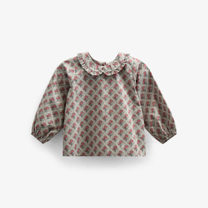 Bedrukte katoenen popeline blouse met kraag - Kids - Green w. Vintage Red | 100725 Amine