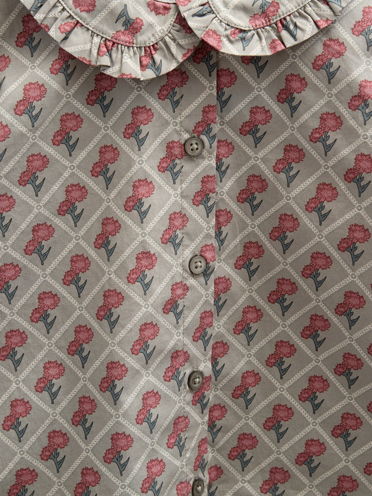 Bedrukte katoenen popeline blouse met kraag - Kids - Green w. Vintage Red | 100725 Amine