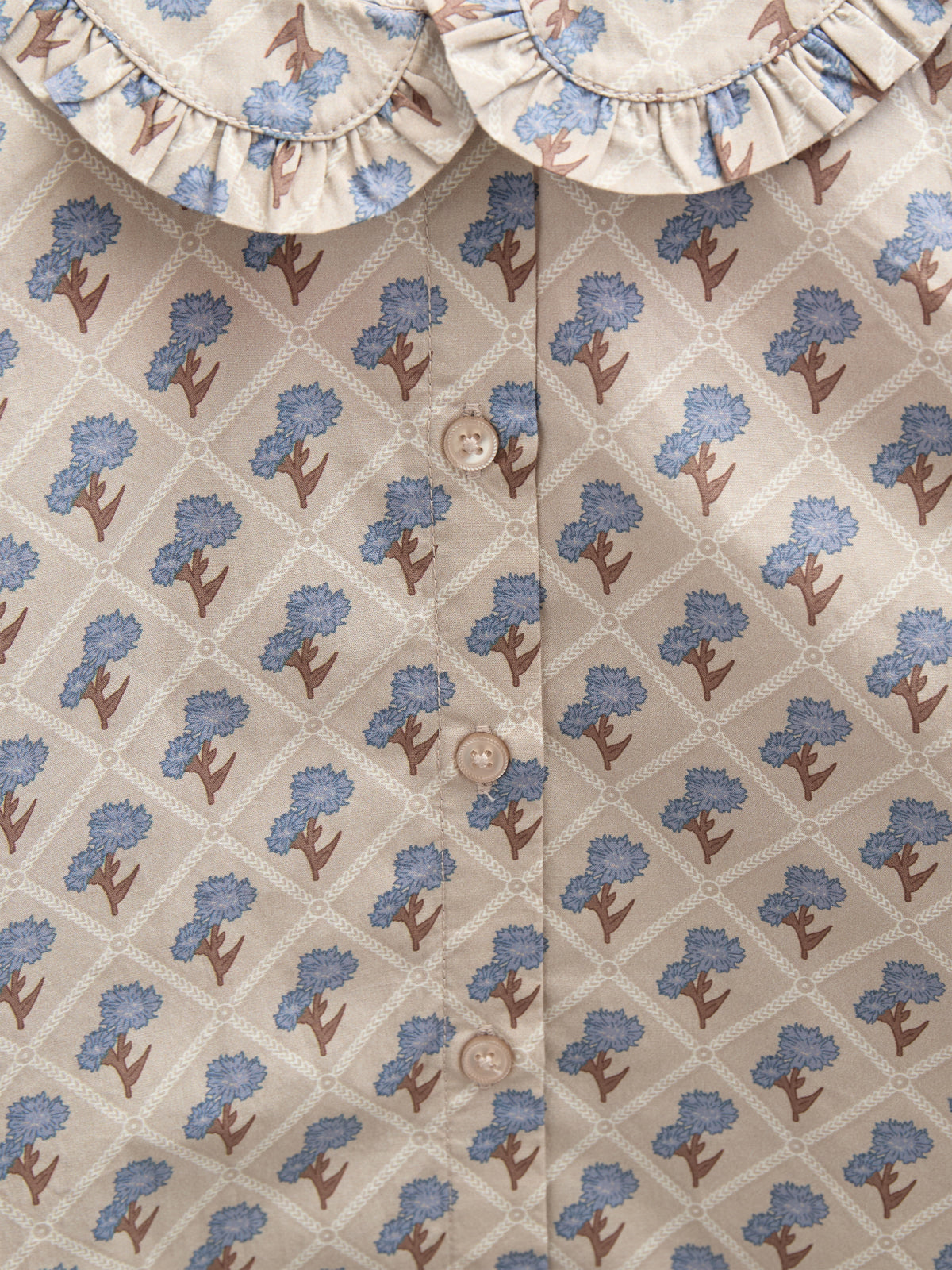 Bedrukte katoenen popeline blouse met kraag - Kids - Caffe Latte w. Blue | 100726 Amine