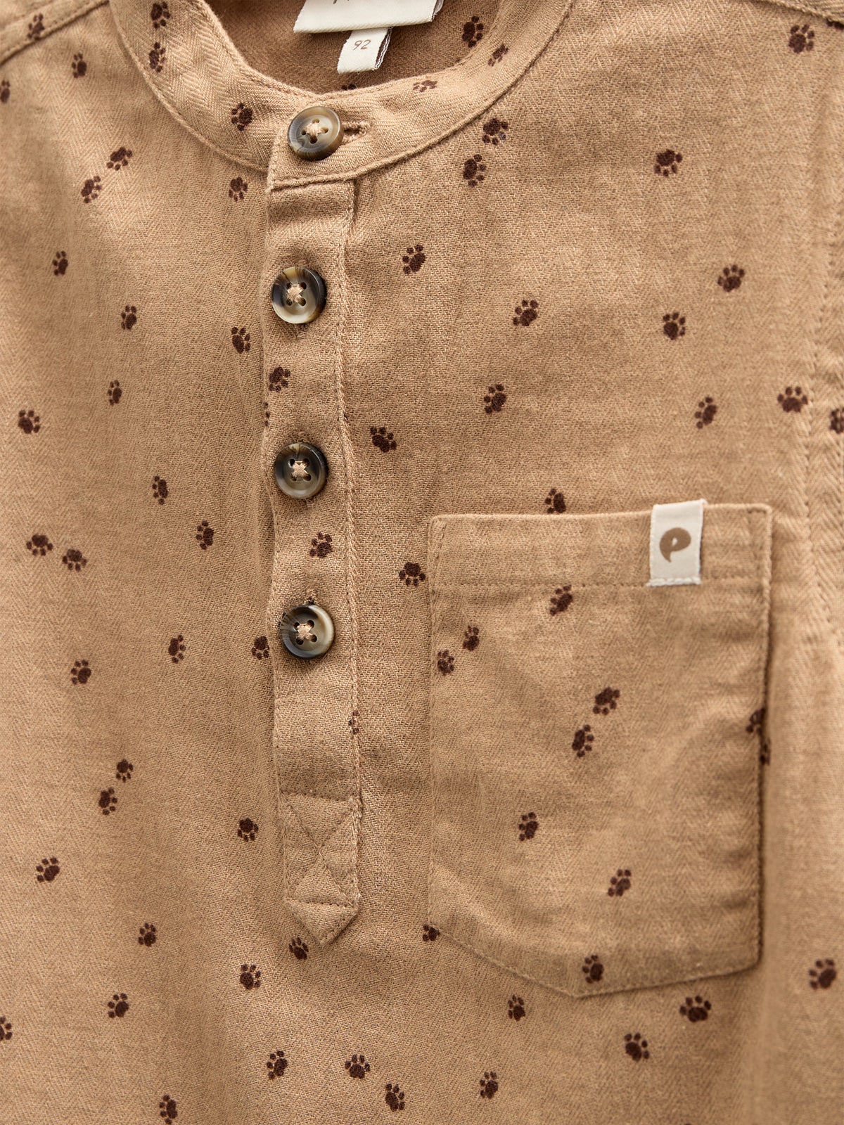 Visgraat Geweven Katoenen Shirt met Print - Kids - Light Brown | 100760 Edward