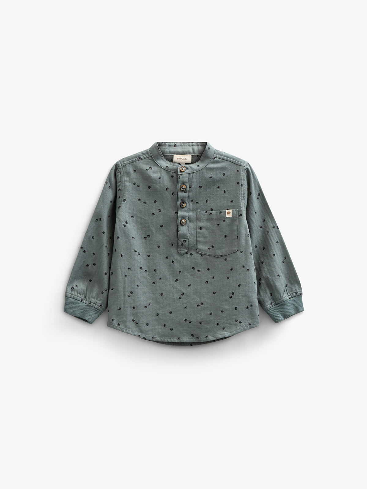 Visgraat Geweven Katoenen Shirt met Print - Kids - Dark Dusty Green | 100761 Edward