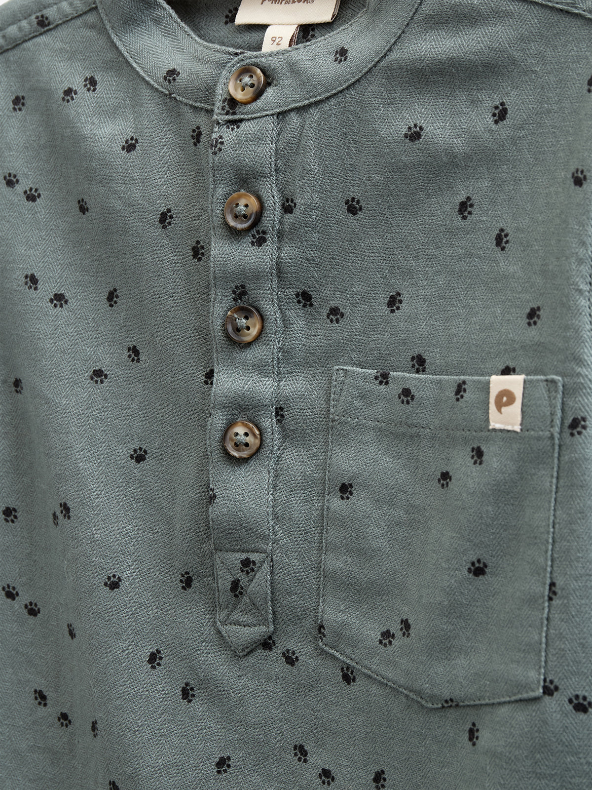 Visgraat Geweven Katoenen Shirt met Print - Kids - Dark Dusty Green | 100761 Edward