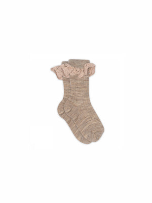 MP Wollen Kniekousen met Kant - Kids - Caffe Latte Melange | 100780 MP Lea Socks