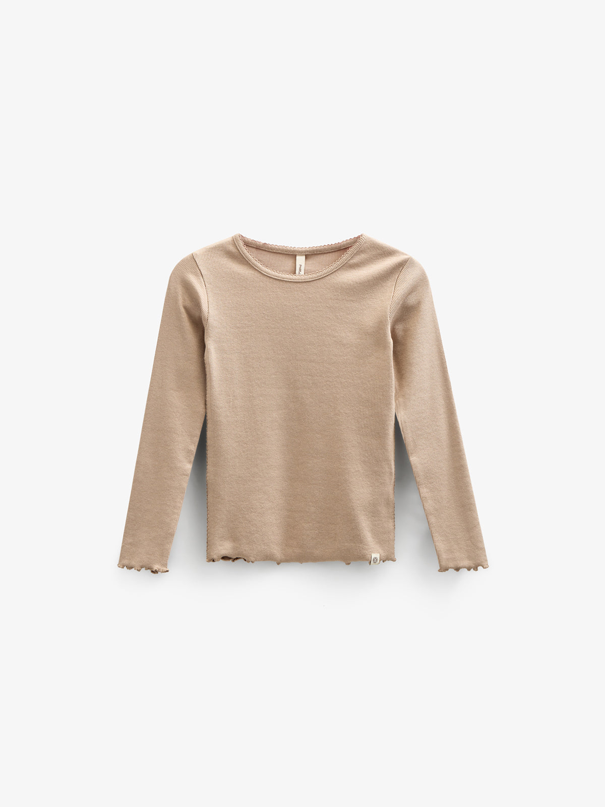 Modal Rib-T-shirt met lange mouwen en Picot-randje - Kids - Caffe Latte | 100786 Mia