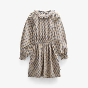 Bedrukte katoenen popeline jurk met elastiek in de taille - Tween - Caffe Latte w. Blue | 100801 Amine