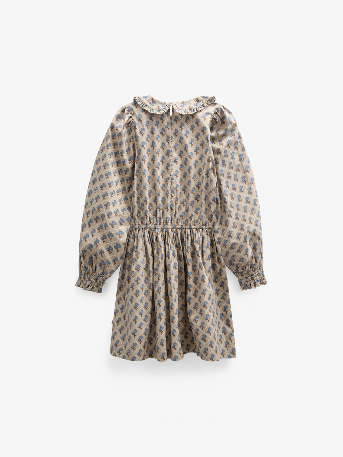 Bedrukte katoenen popeline jurk met elastiek in de taille - Tween - Caffe Latte w. Blue | 100801 Amine