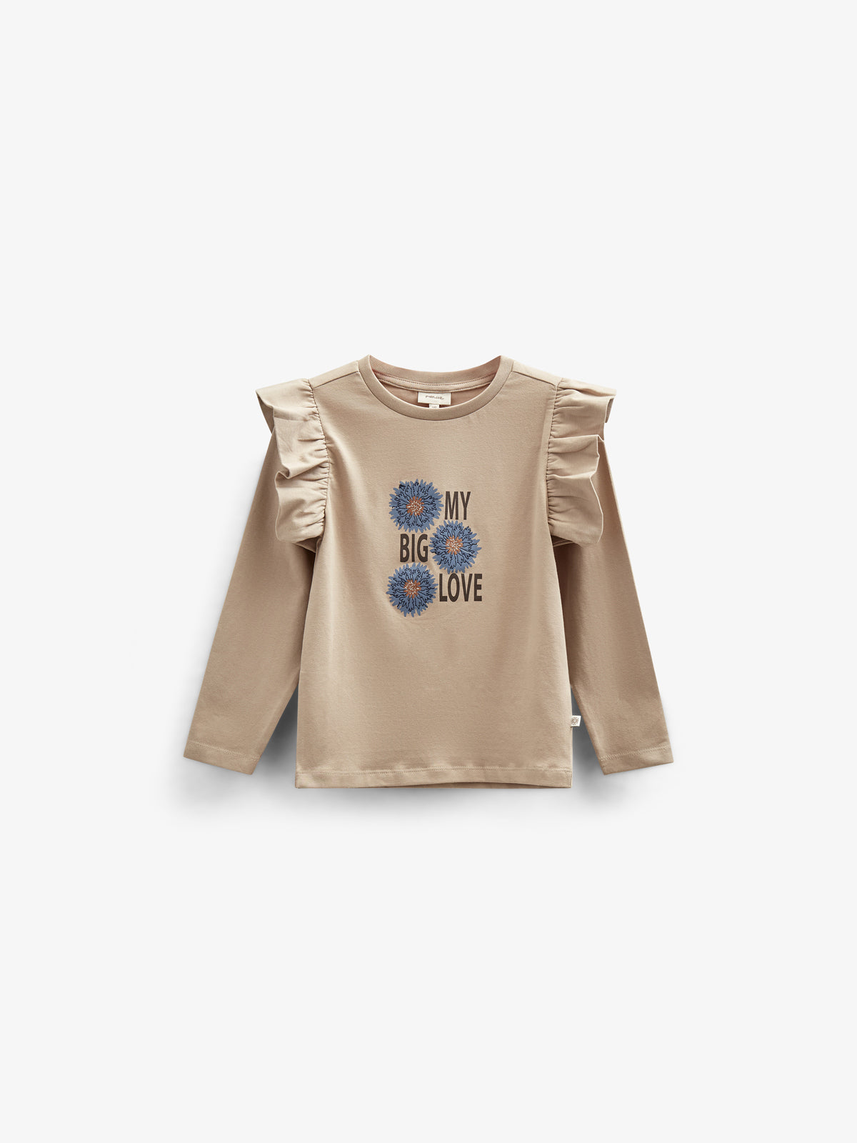 Jersey blouse met kraagmouwen en frontprint - Kids - Caffe Latte | 100842 Demi