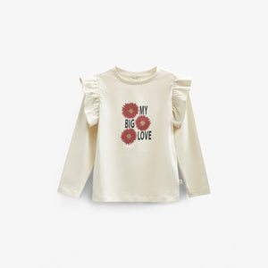 Jersey blouse met kraagmouwen en frontprint - Tween - Off White | 100845 Demi