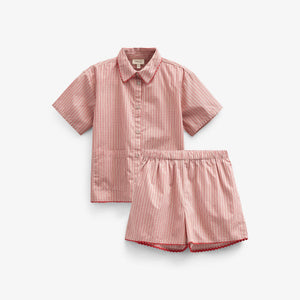 Gestreepte poplin overhemd en short set - Kids - Old Rose/Cherry Red | 100946 Olivia