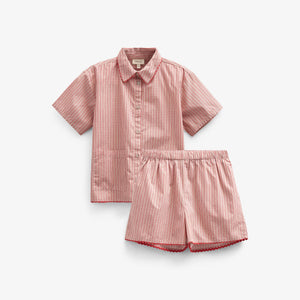 Gestreepte poplin overhemd en shorts set - Tween - Old Rose/Cherry Red | 100947 Olivia