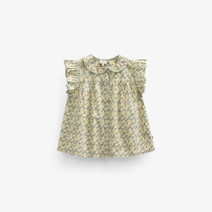 Poplin Top met Bloemenprint en Ruche - Kids - Green | 100950 Poppy