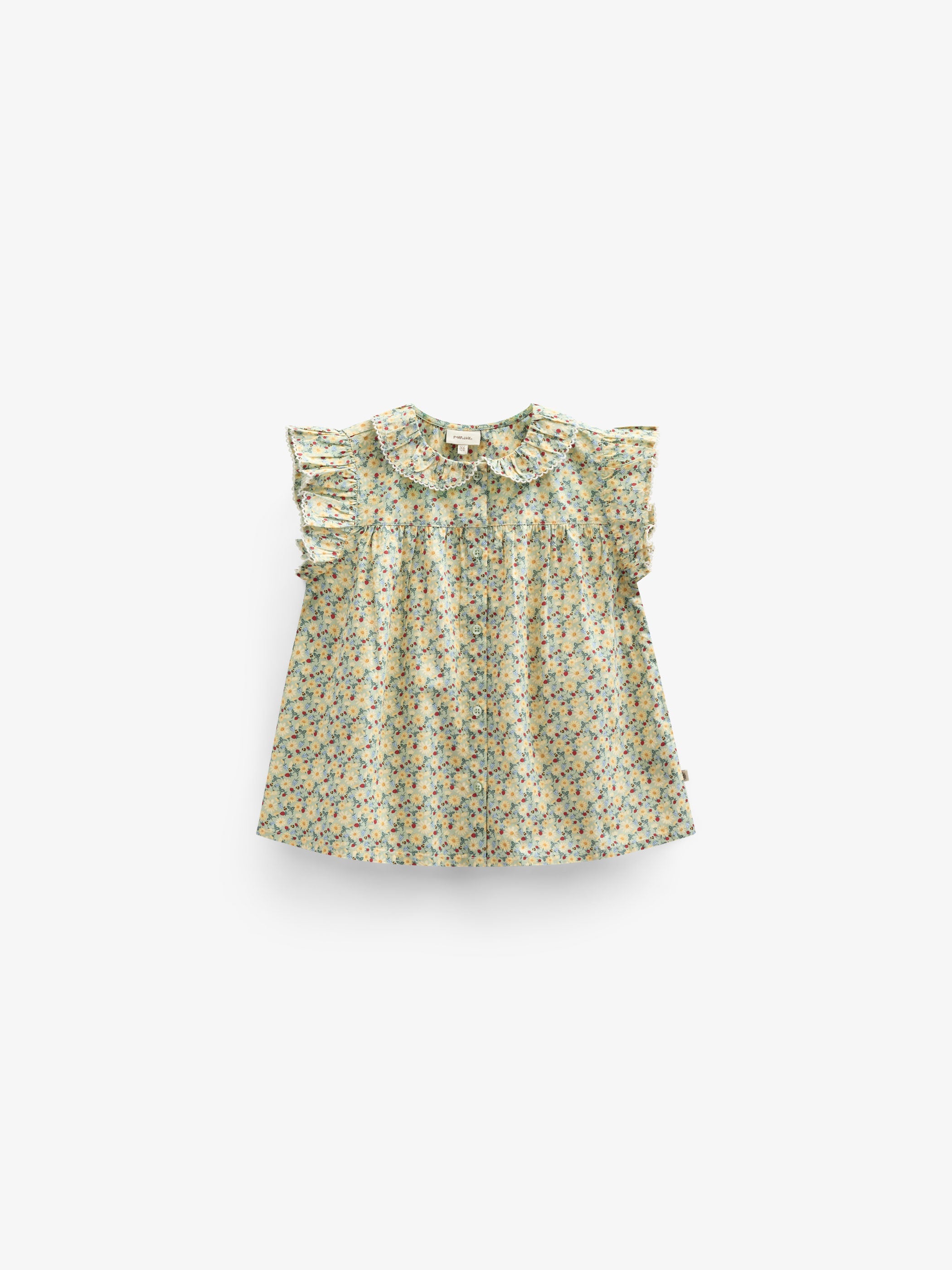 Poplin Top met Bloemenprint en Ruche - Kids - Green | 100950 Poppy