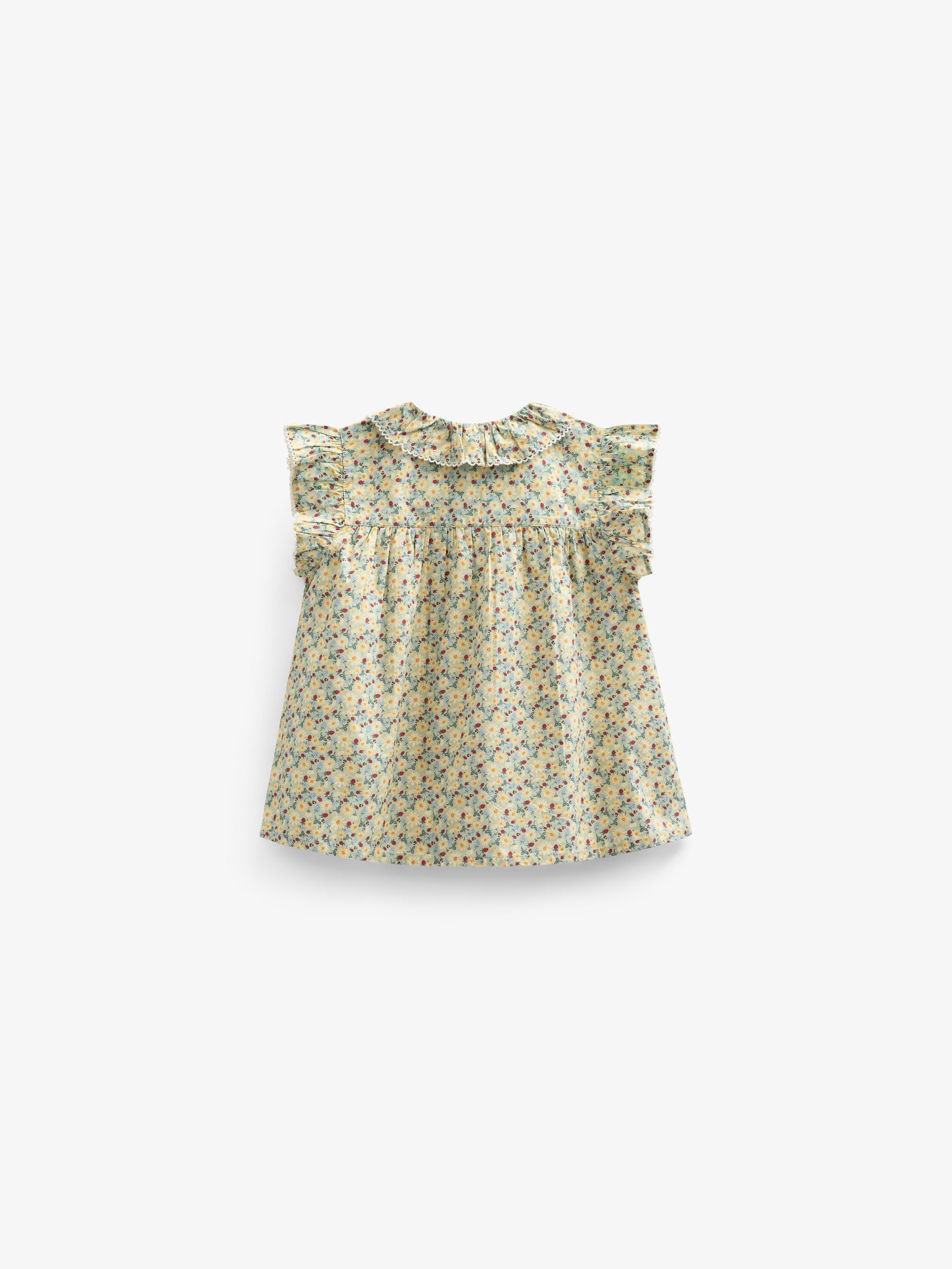 Poplin Top met Bloemenprint en Ruche - Kids - Green | 100950 Poppy