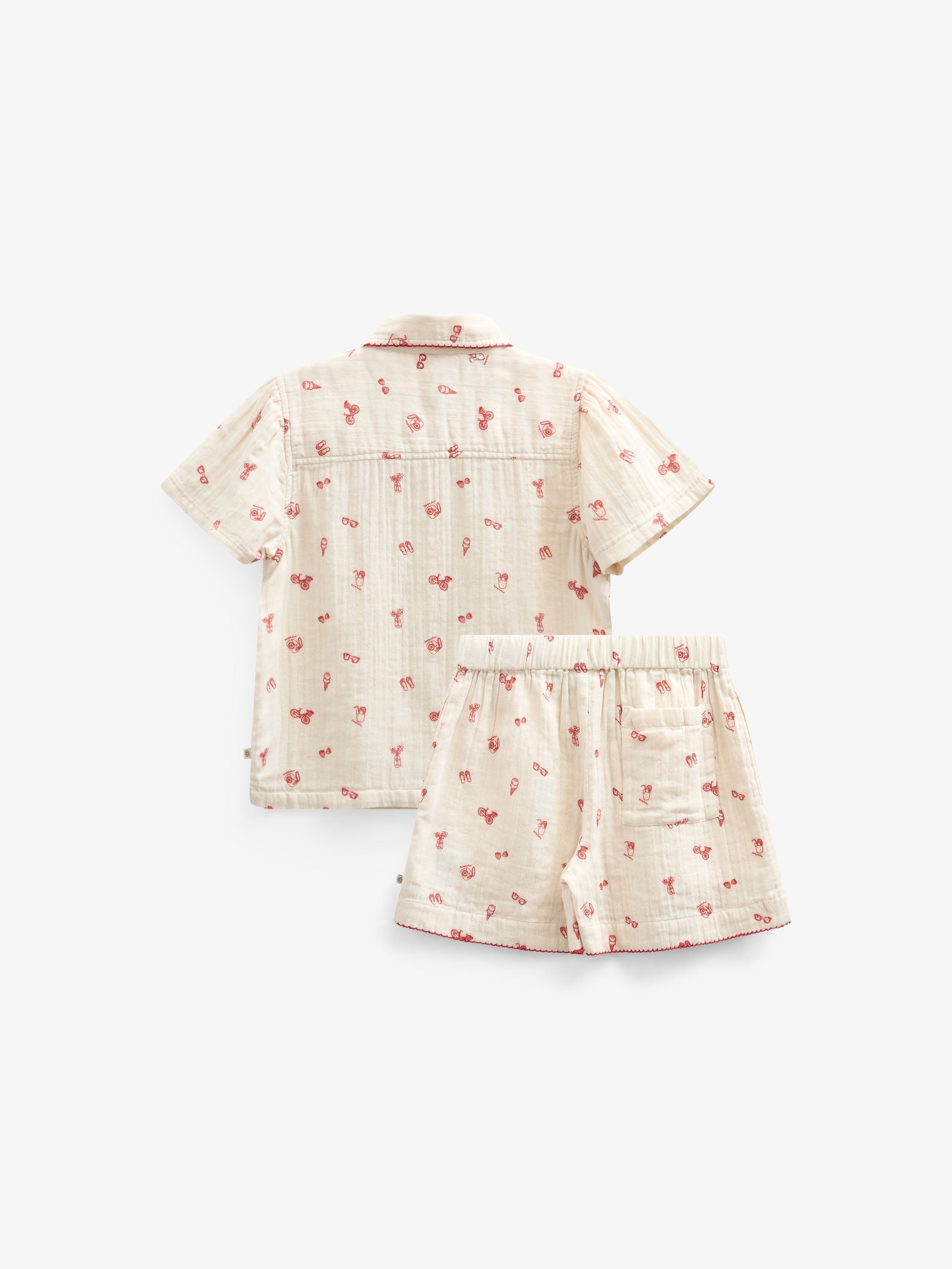 Set van bedrukt gaasoverhemd en shorts - Kids - Offwhite/Cherry Red | 100972 Fiona
