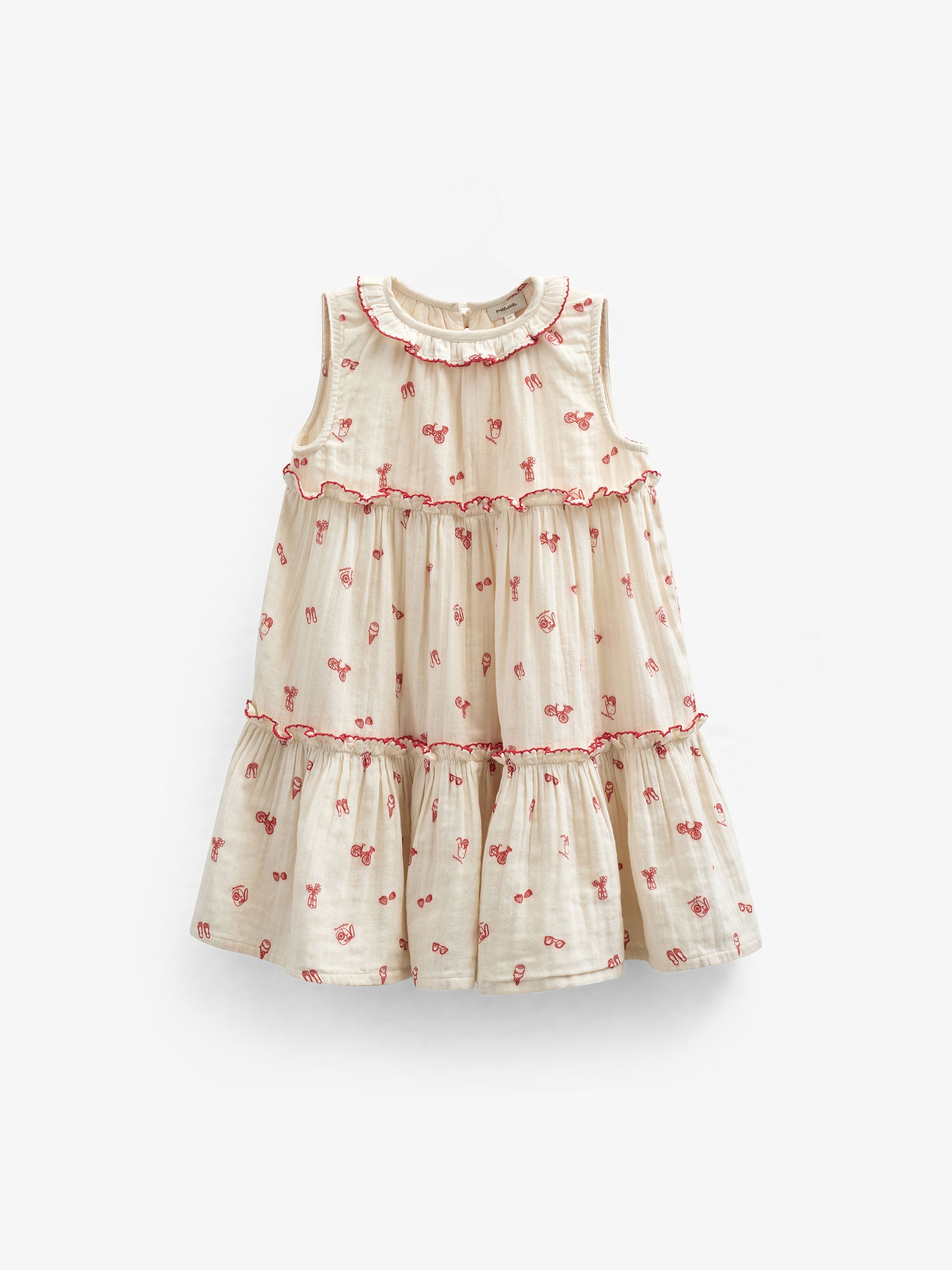 Bedrukte Gaasjurk met Kraag - Kids - Offwhite/Cherry Red | 100975 Fiona