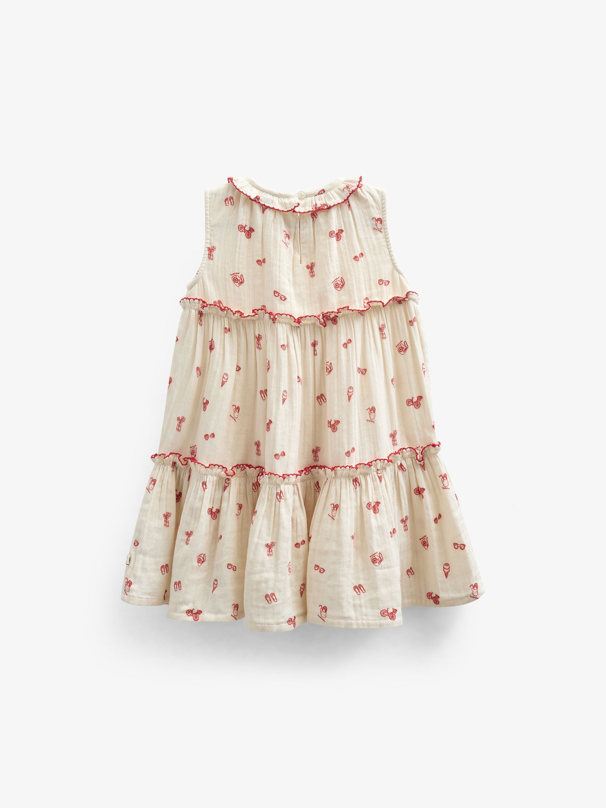 Bedrukte Gaasjurk met Kraag - Kids - Offwhite/Cherry Red | 100975 Fiona