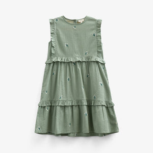 Geborduurde Seersucker Jurk - Kids - Dusty Green | 100976 Nora