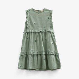 Geborduurde seersucker jurk - Tween - Dusty Green | 100977 Nora