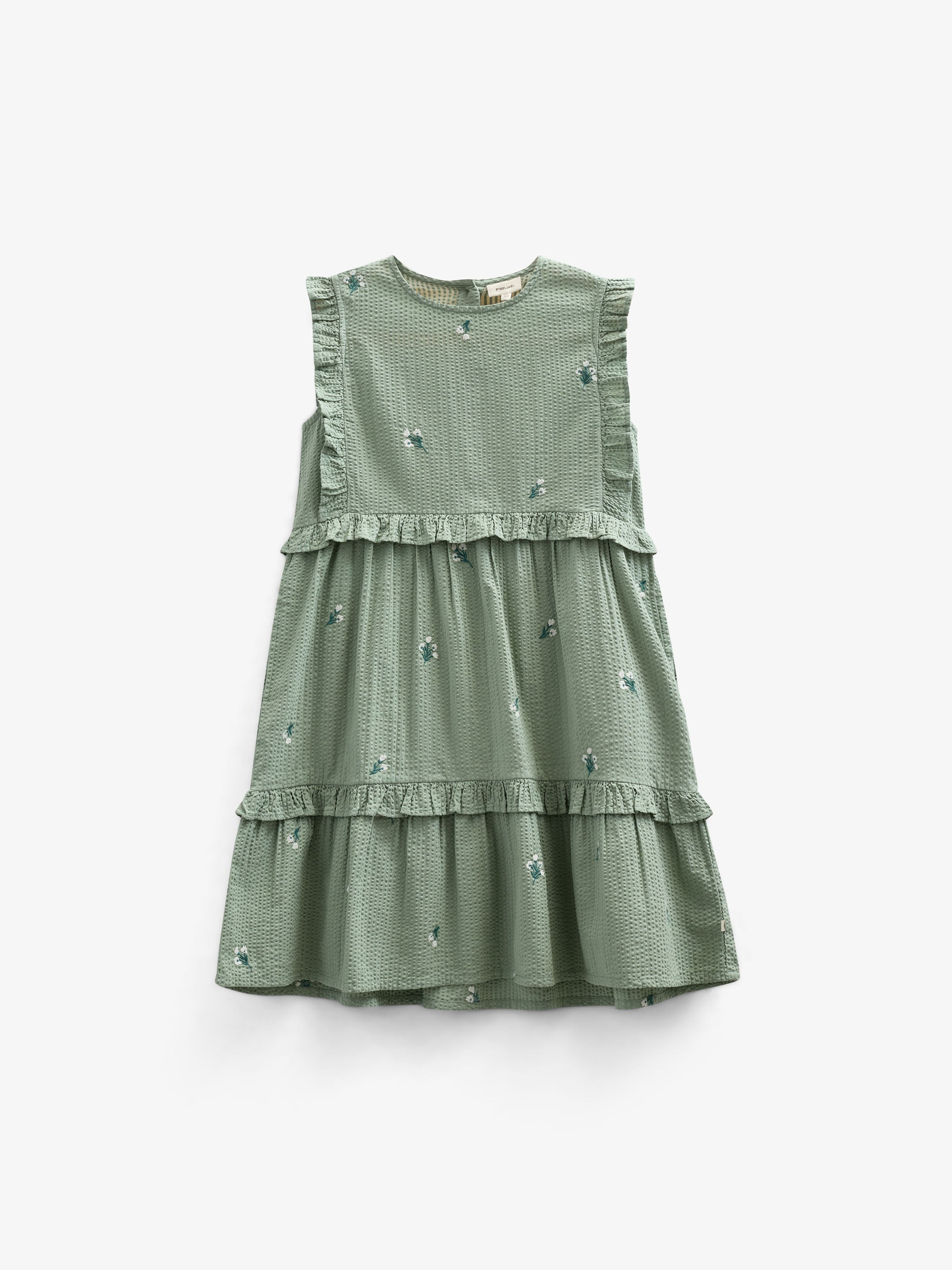 Geborduurde seersucker jurk - Tween - Dusty Green | 100977 Nora