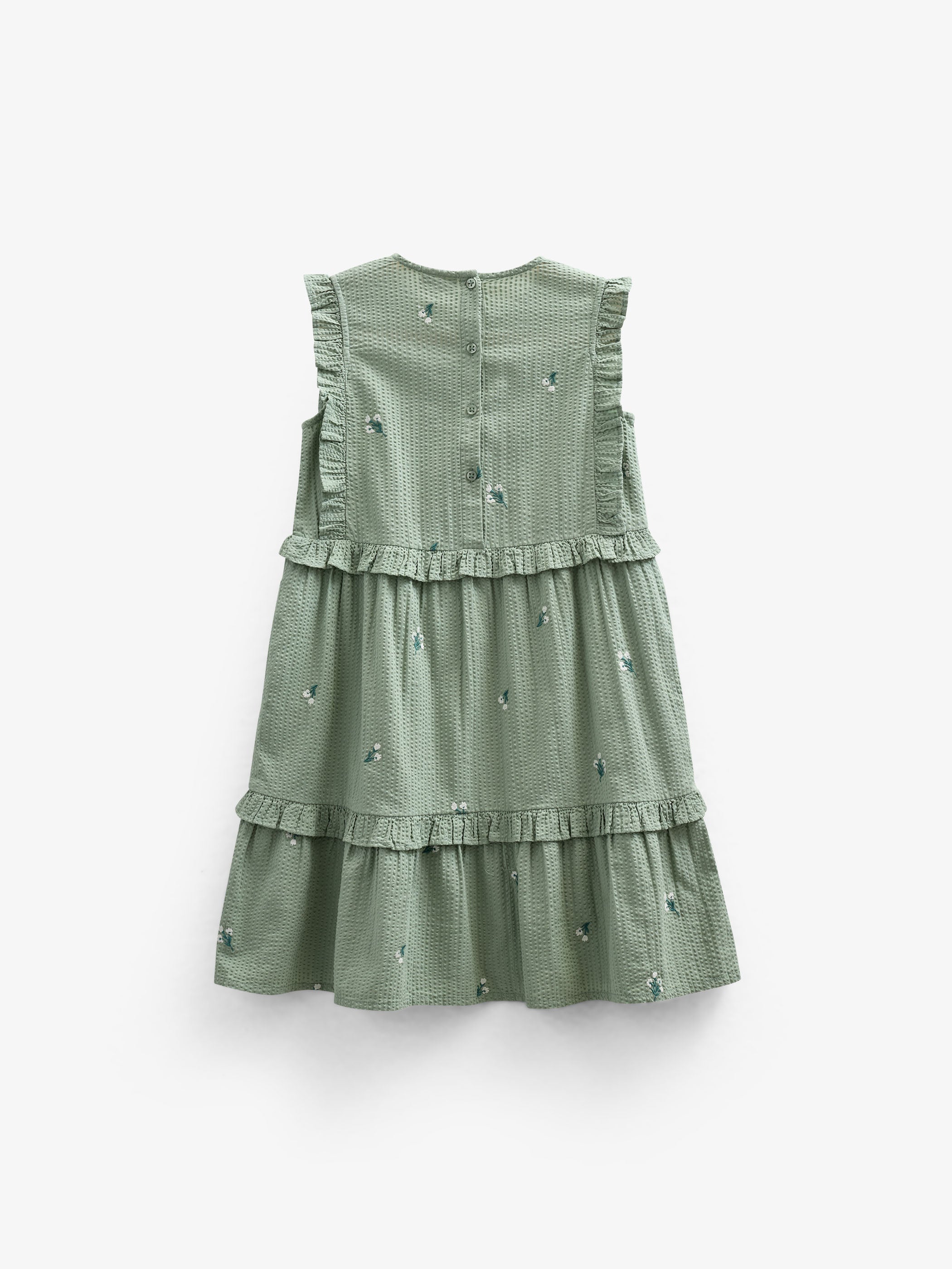 Geborduurde seersucker jurk - Tween - Dusty Green | 100977 Nora
