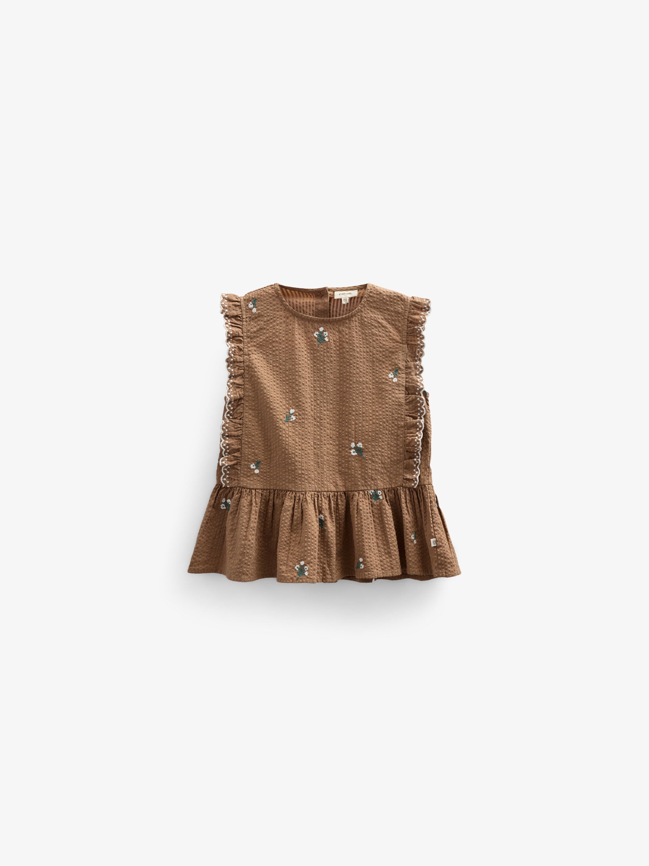 Geborduurde Seersucker Top - Tween - Coconut | 100983 Nora