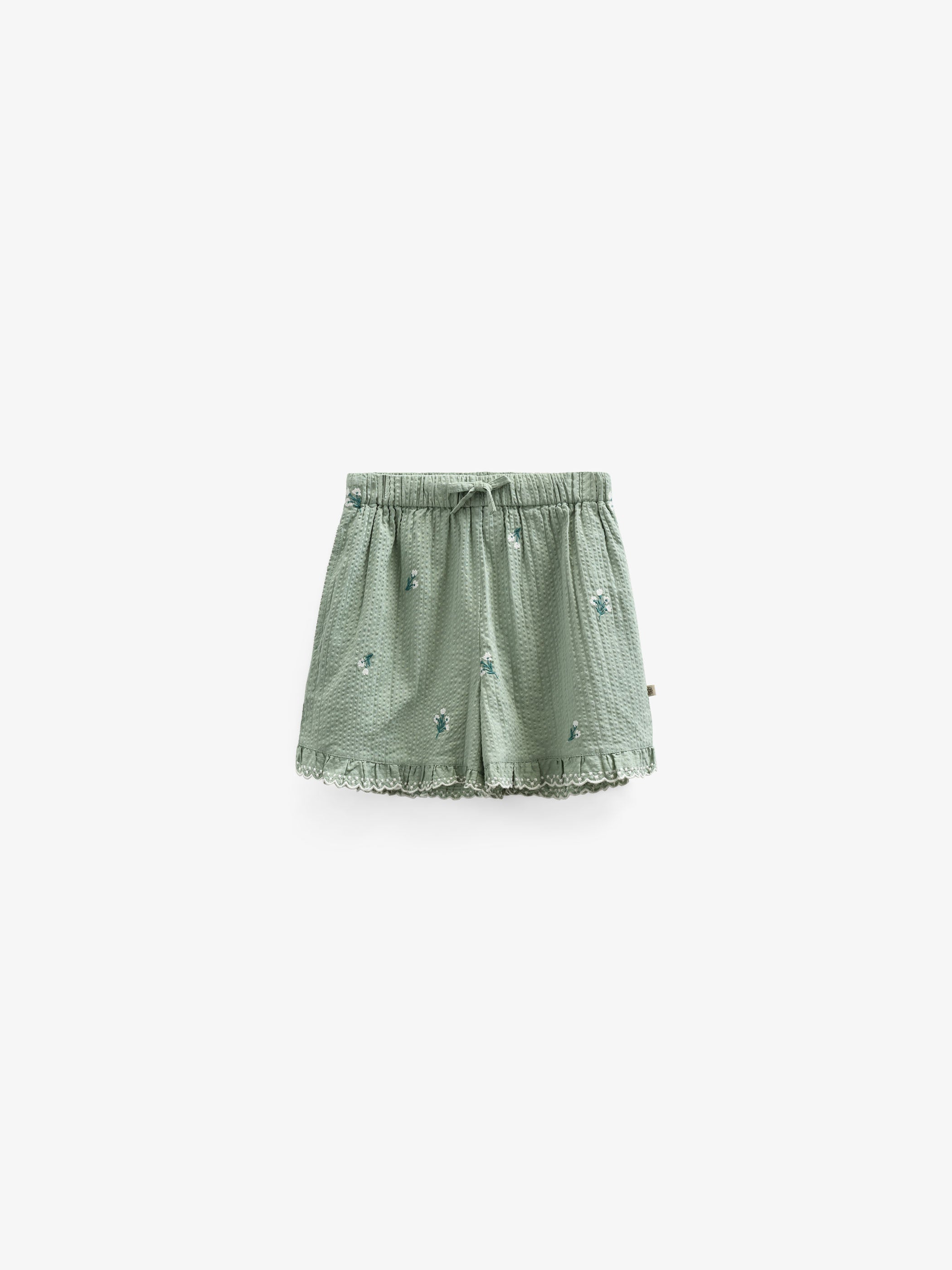 Geborduurde seersucker shorts - Tween - Dusty Green | 100985 Nora