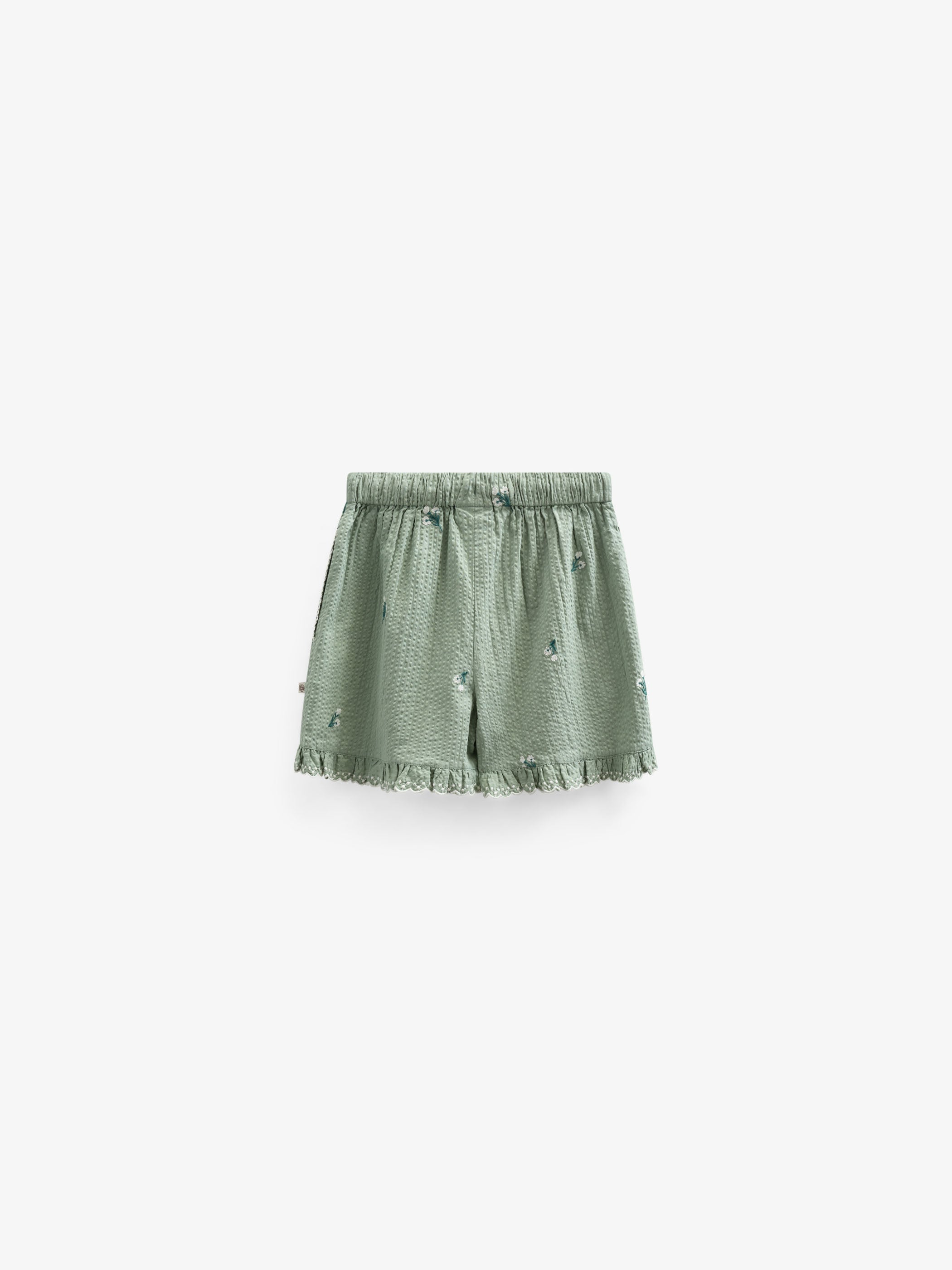 Geborduurde seersucker shorts - Tween - Dusty Green | 100985 Nora