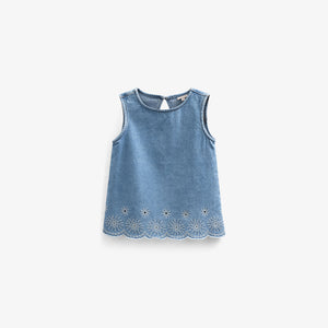 Geborduurde Denim Top - Kids - Light Blue Denim | 101020 Vera