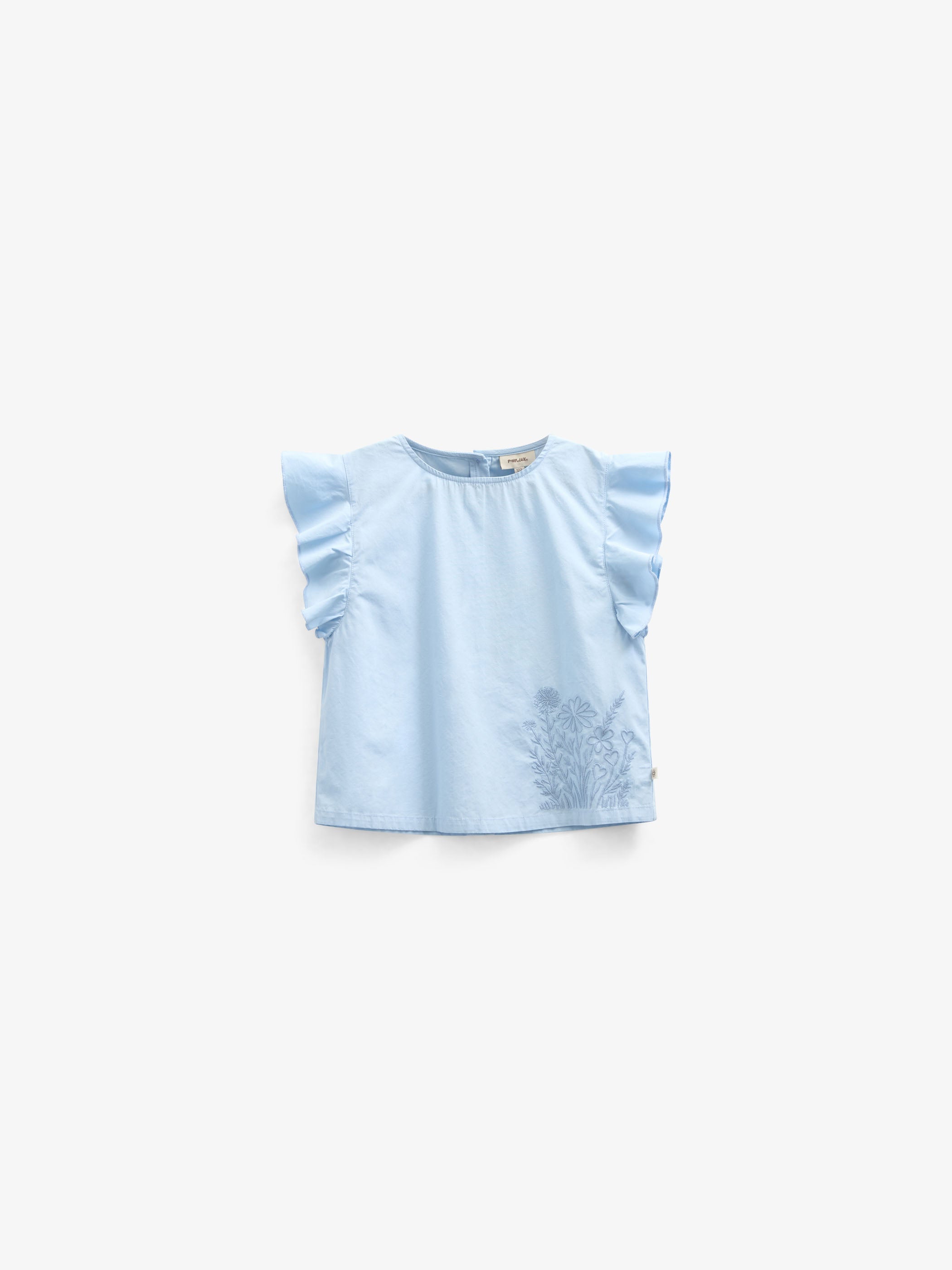 Poplin blouse met borduursel - Kids - Powder Blue | 101042 Barbara