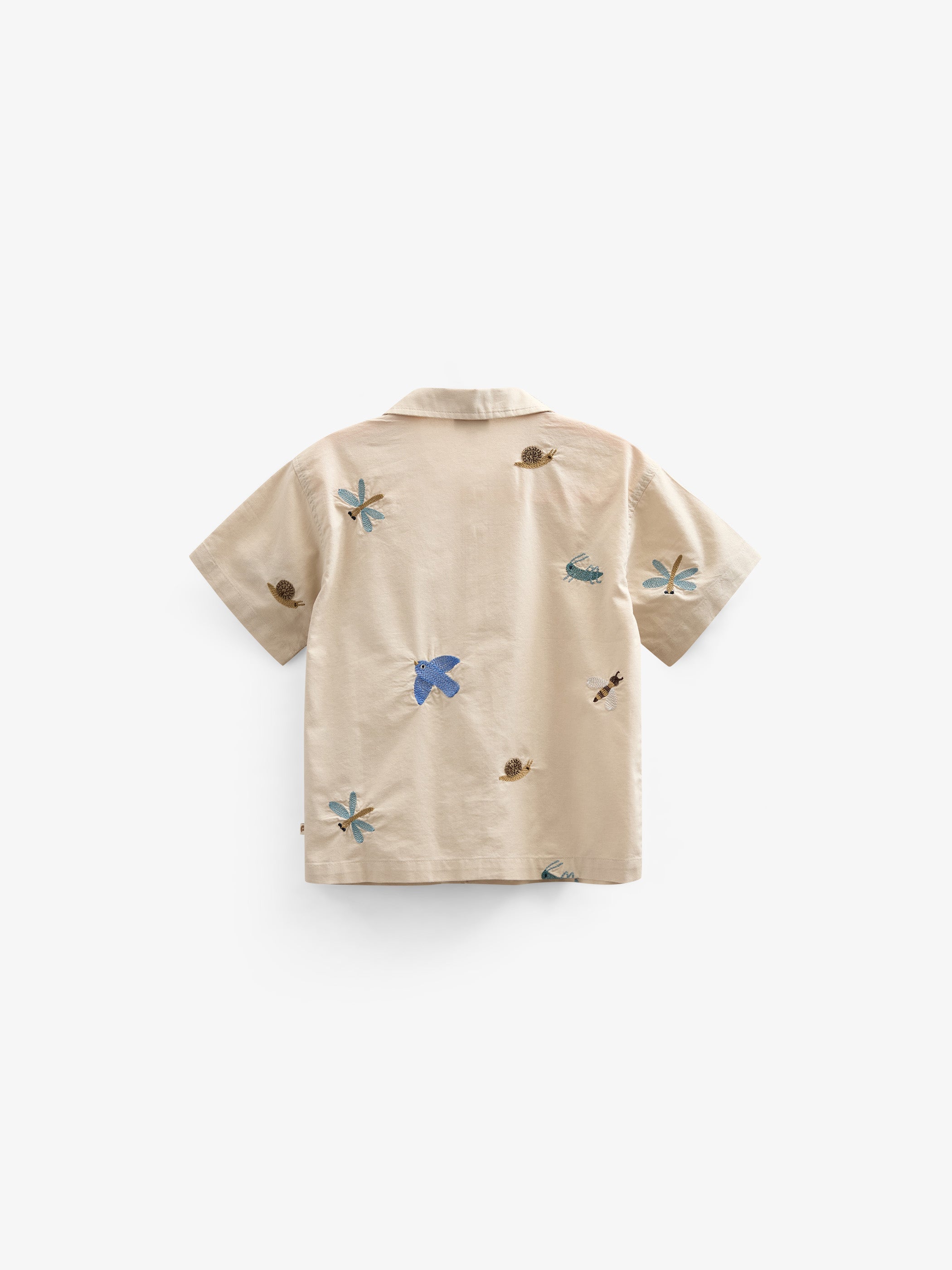 Geborduurd Katoenen Overhemd met Korte Mouwen - Kids - Light Beige | 101061 Erik
