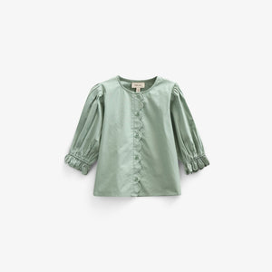 Popeline Blouse met Geschulpte Rand - Kids - Dusty Green | 101047 Joy