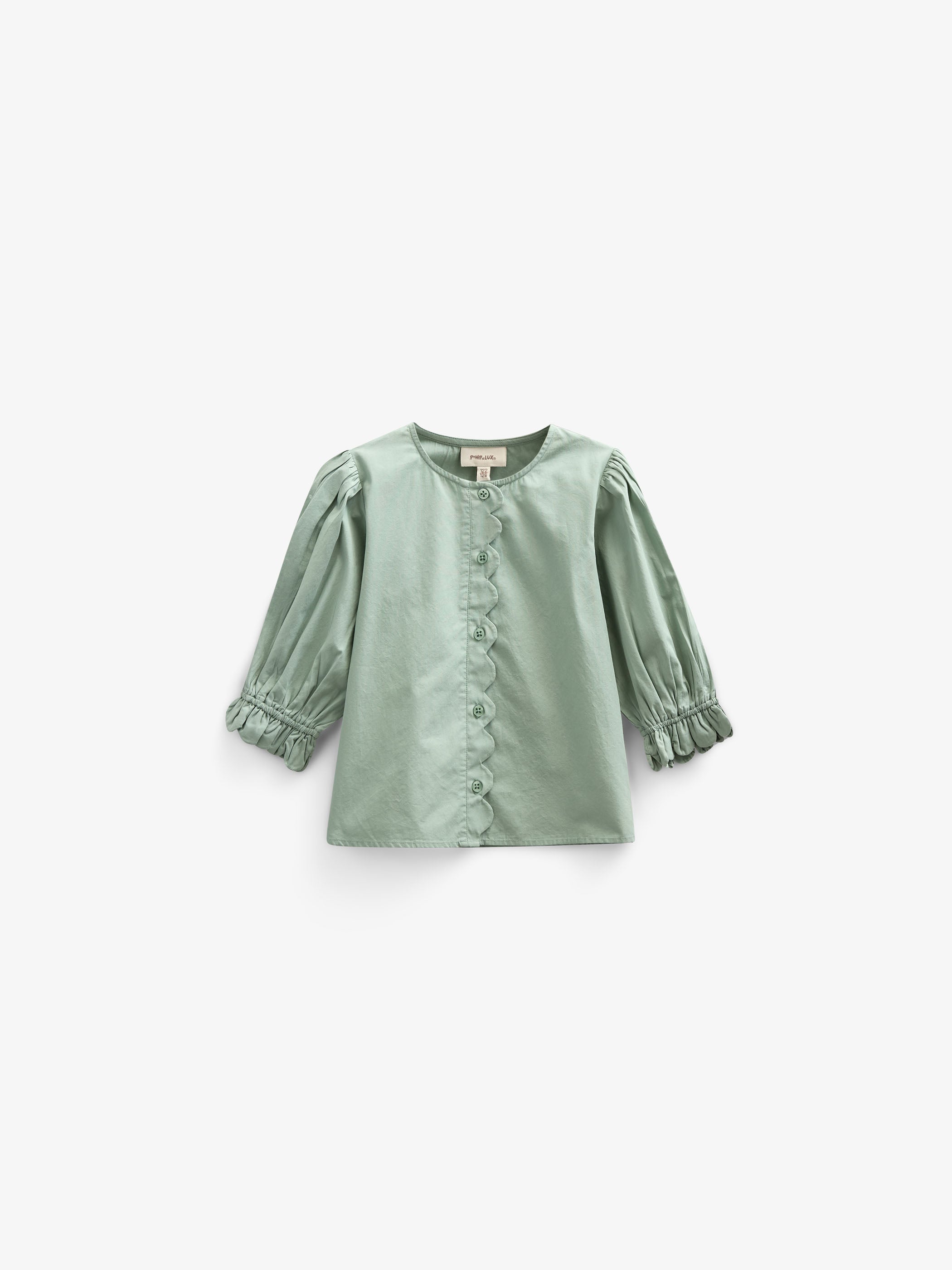 Popeline Blouse met Geschulpte Rand - Kids - Dusty Green | 101047 Joy