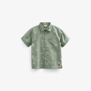 Bedrukt linnenmix overhemd - Kids - Dusty Green | 101165 William