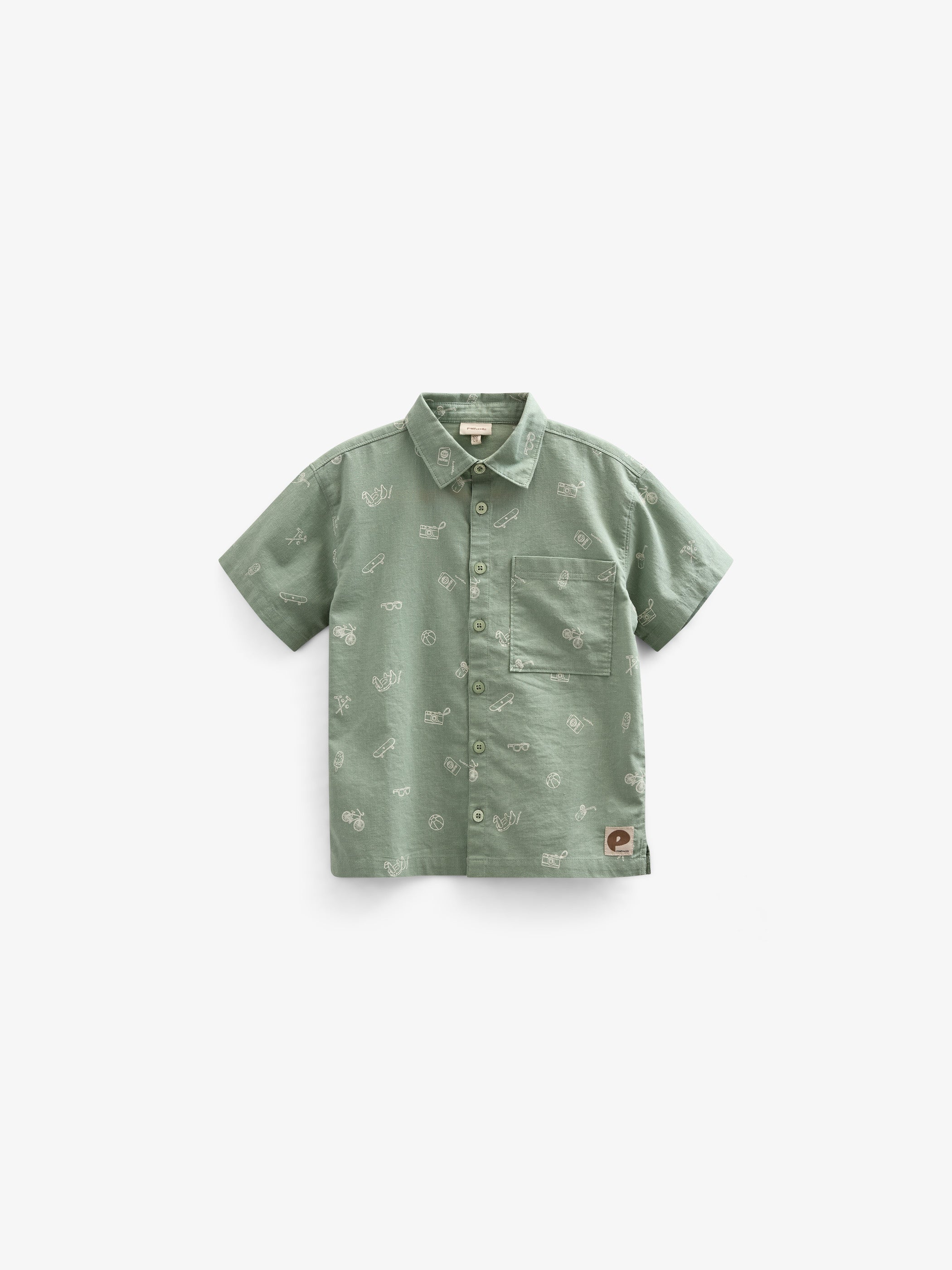 Bedrukt linnenmix overhemd - Kids - Dusty Green | 101165 William