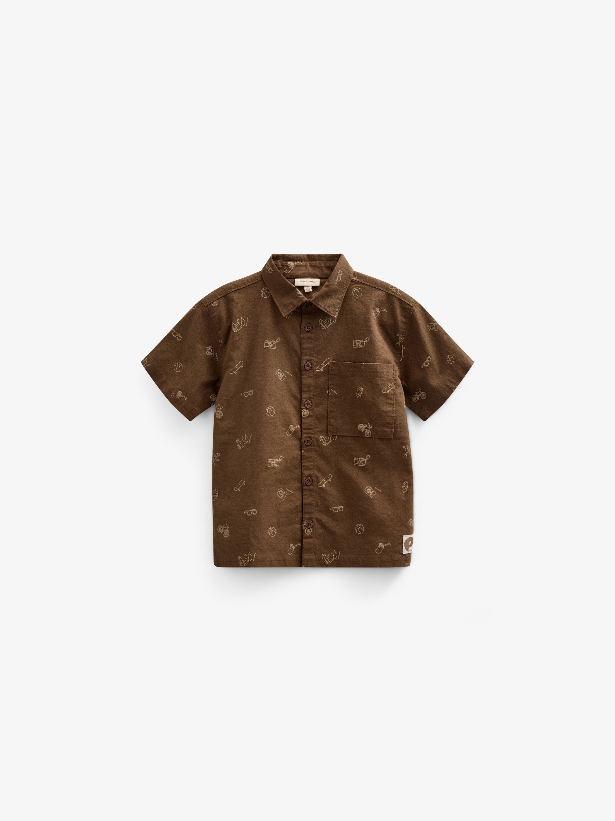 Bedrukt linnenmix overhemd - Kids - Dark Brown | 101167 William