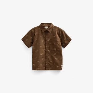 Bedrukt linnenmix overhemd - Tween - Dark Brown | 101168 William