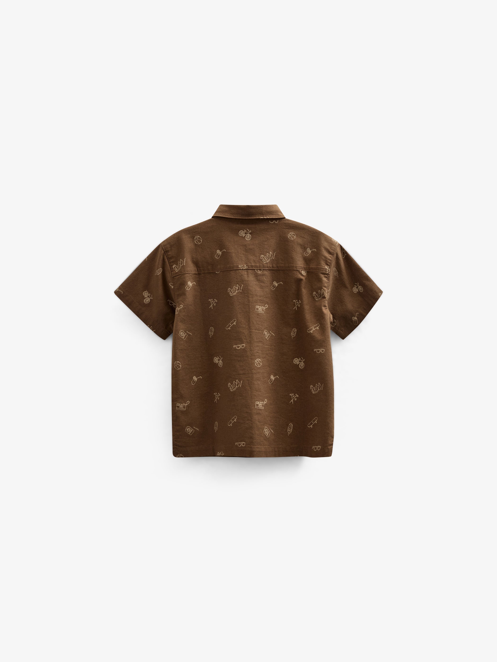 Bedrukt linnenmix overhemd - Tween - Dark Brown | 101168 William