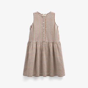 Gestreepte seersucker jurk - Tween - Brown | 101196 Nadia