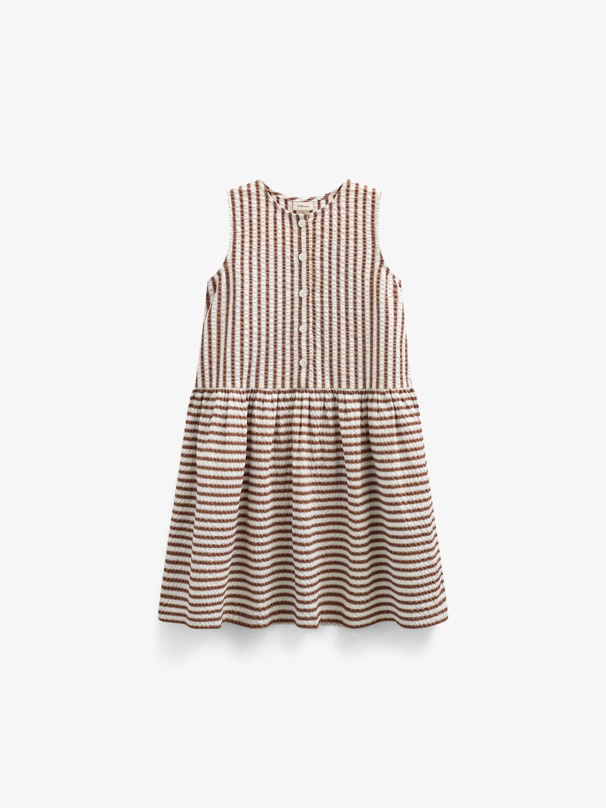 Gestreepte seersucker jurk - Tween - Brown | 101196 Nadia