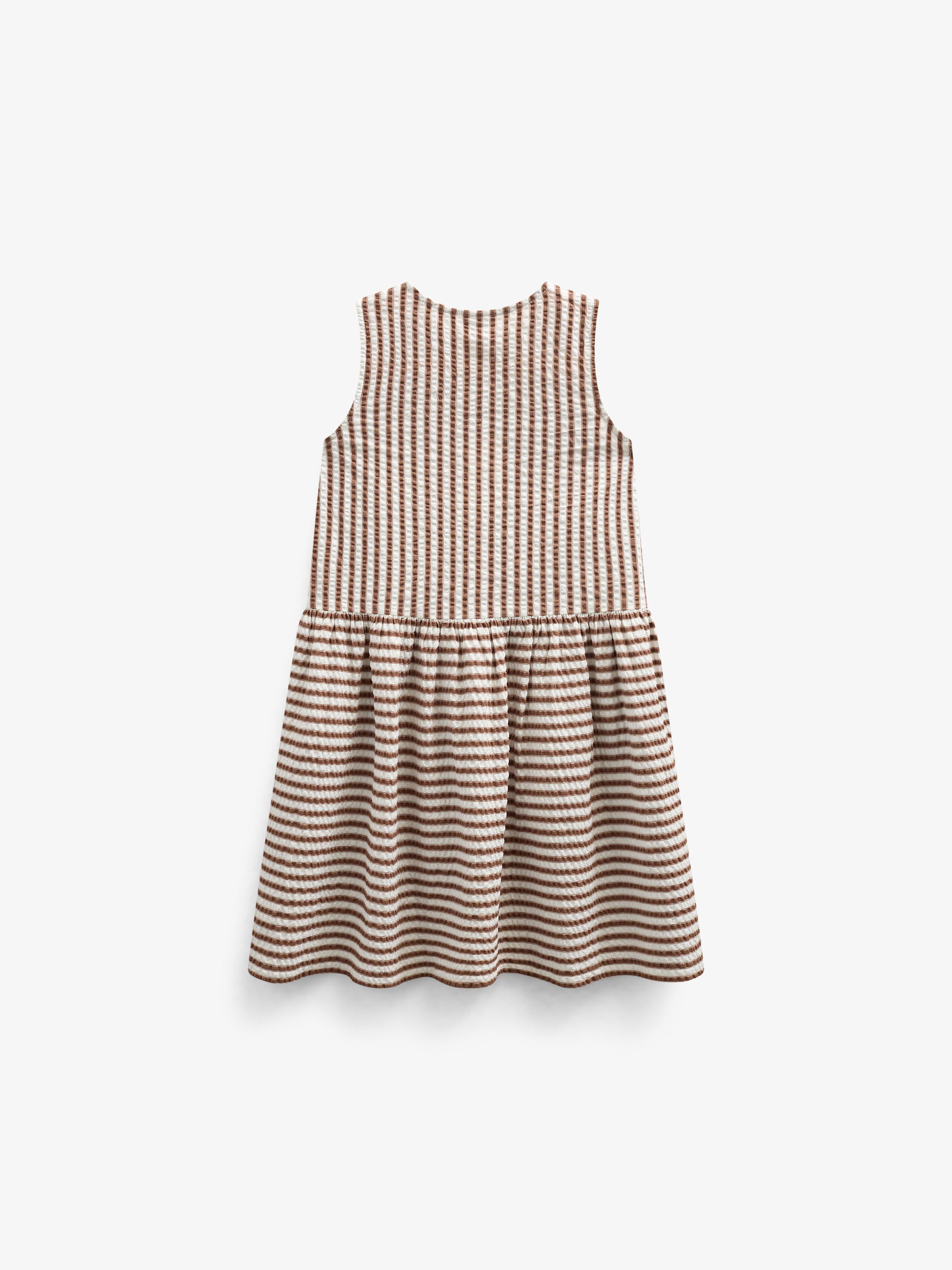 Gestreepte seersucker jurk - Tween - Brown | 101196 Nadia