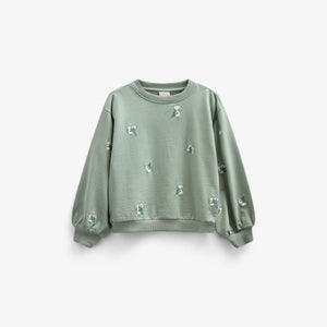 Geborduurd Crewneck Sweatshirt - Tween - Dusty Green | 101212 Kimber