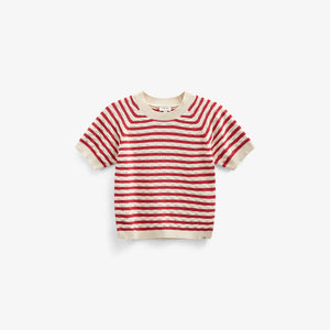 Gestreepte Korte Mouw Katoenen Breisel - Tween - Cherry Red Stripe | 101240 Martha