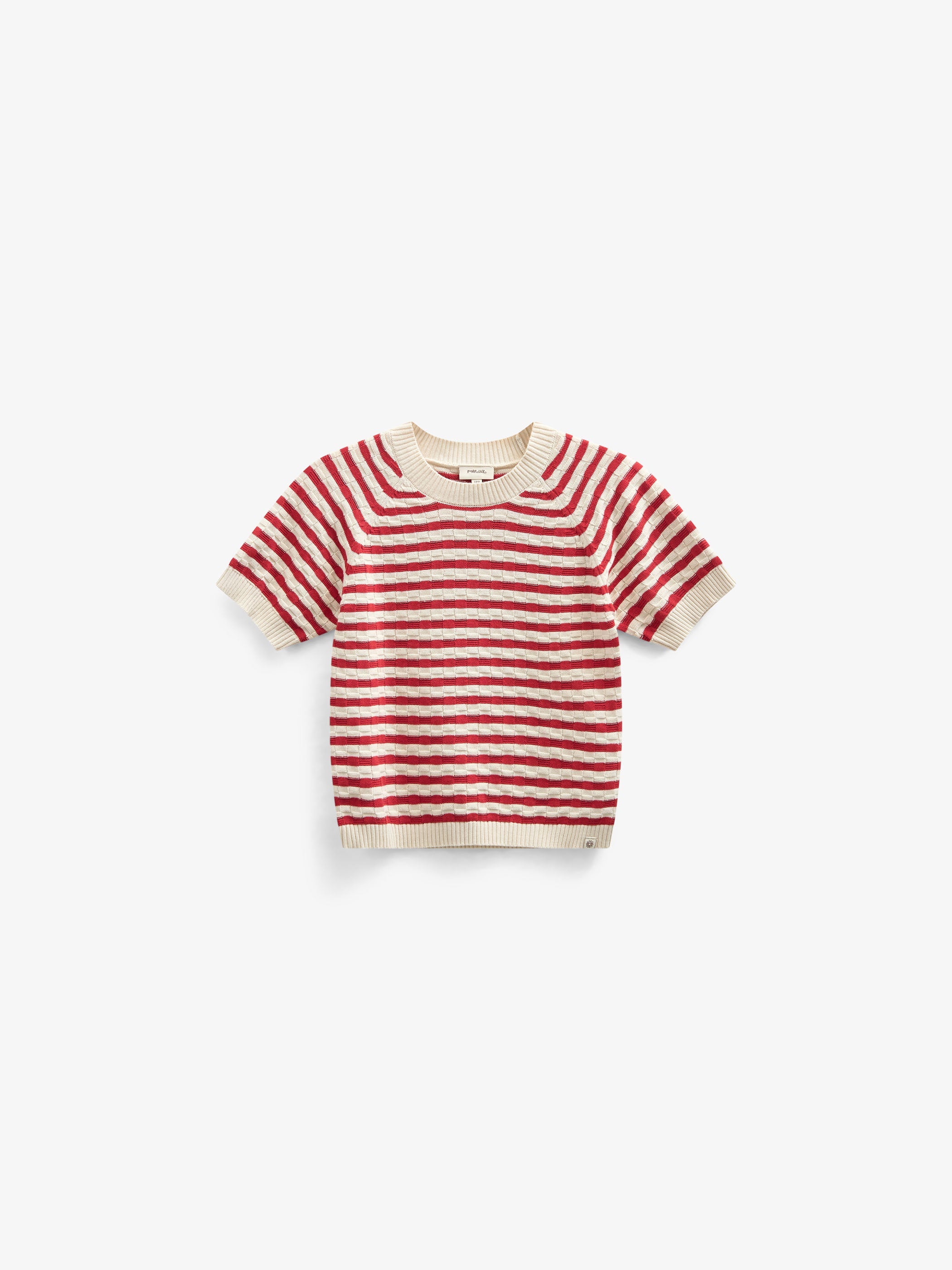 Gestreepte Korte Mouw Katoenen Breisel - Tween - Cherry Red Stripe | 101240 Martha