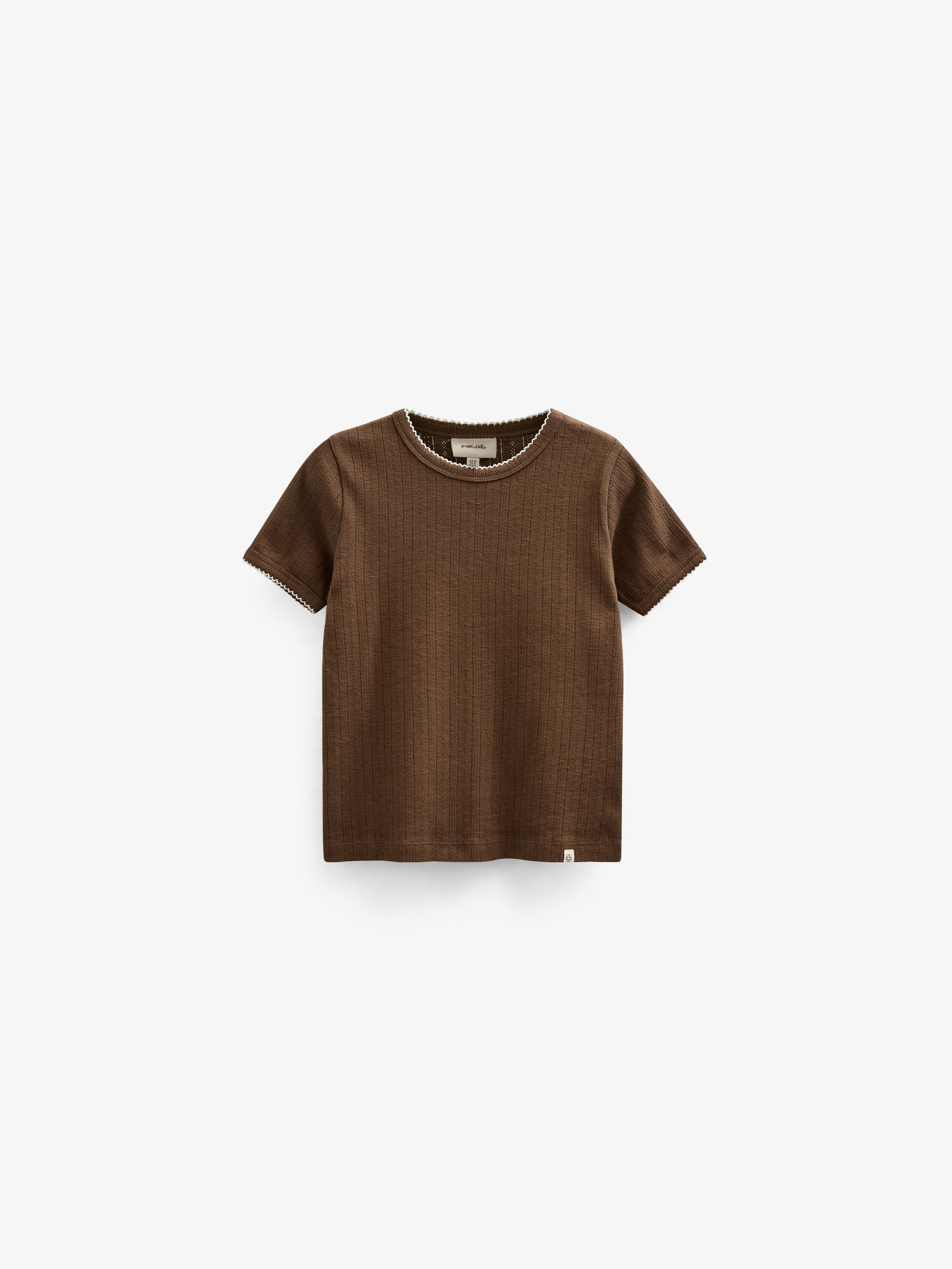 Pointelle T-shirt met contrasterende picot - Tween - Dark Brown | 101346 Drew